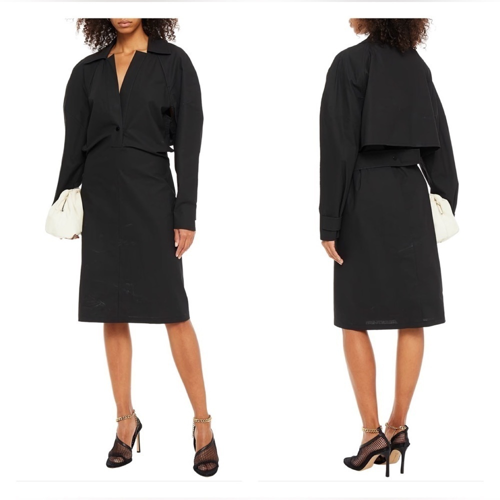 Bottega Veneta Size XXS Black Cutout Coated Cotton-blend Dress